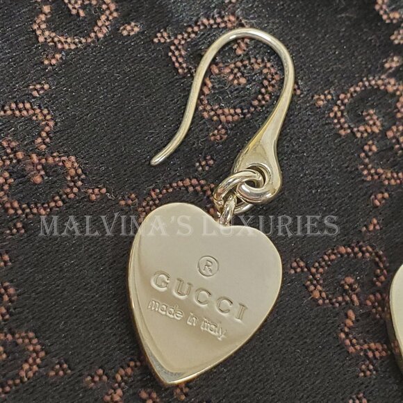 GUCCI EARRINGS STERLING SILVER HEART DROP TRADEMARK LOGO - Picture 5 of 6